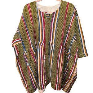 Vintage Multi Cabana Stripe African Kaftan tunic shirt top XXL 62 bust